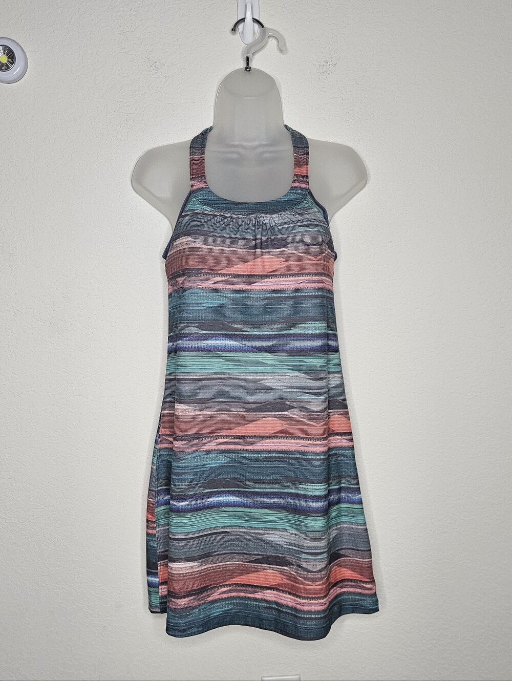 Prana XS Striped Racerback Athletic Dress Built-In Bra Activewear